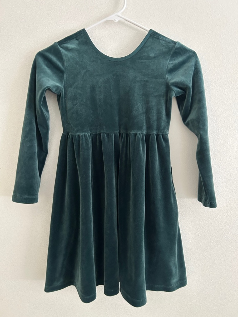 Hanna Anderson Dark Green Velvet Girls Dress Size 6-7 120